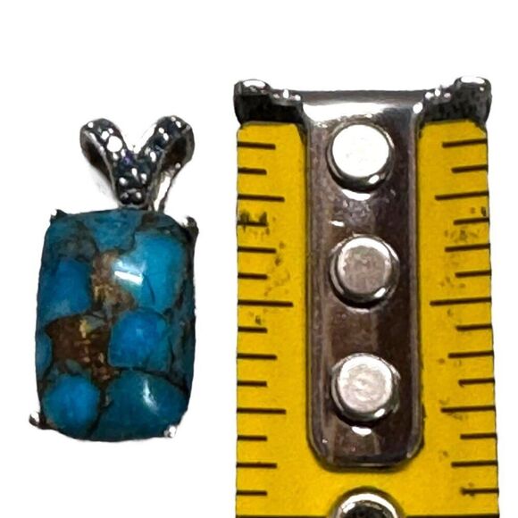 Turquoise & Sterling Silver 925 Small Petite Silver Rectangular Pendant W/ Bail - Picture 6 of 6